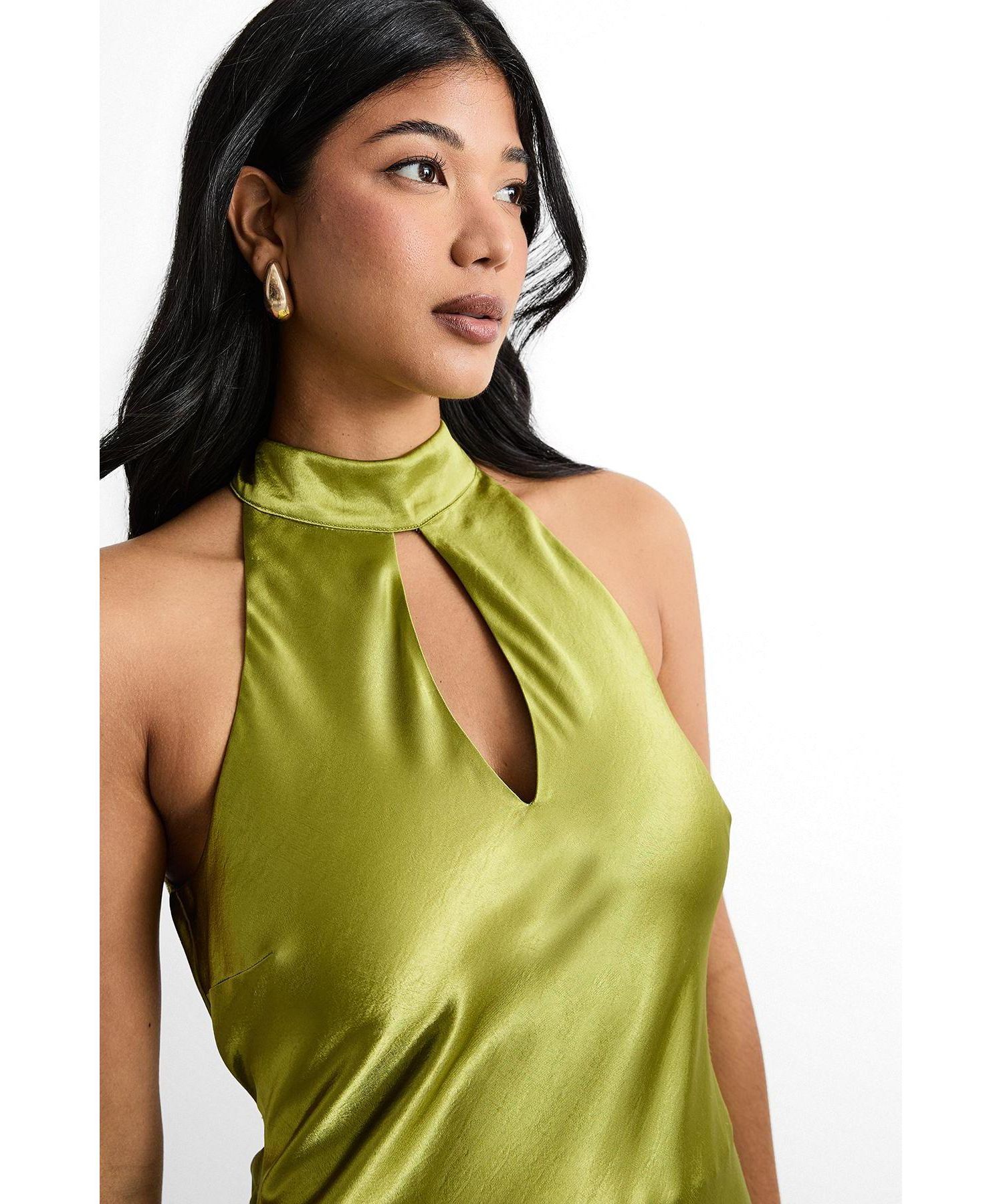 Women's Satin Cowl-Neck Maxi Dress