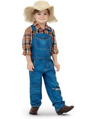 Kids Farmer Costume Set - Overalls with Straw Farmer Hat Classic Farm Outfit for Children Dress Up Halloween and School Events