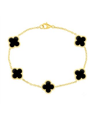 Sterling Silver, Onyx Clover, Beaded Outline Bracelet