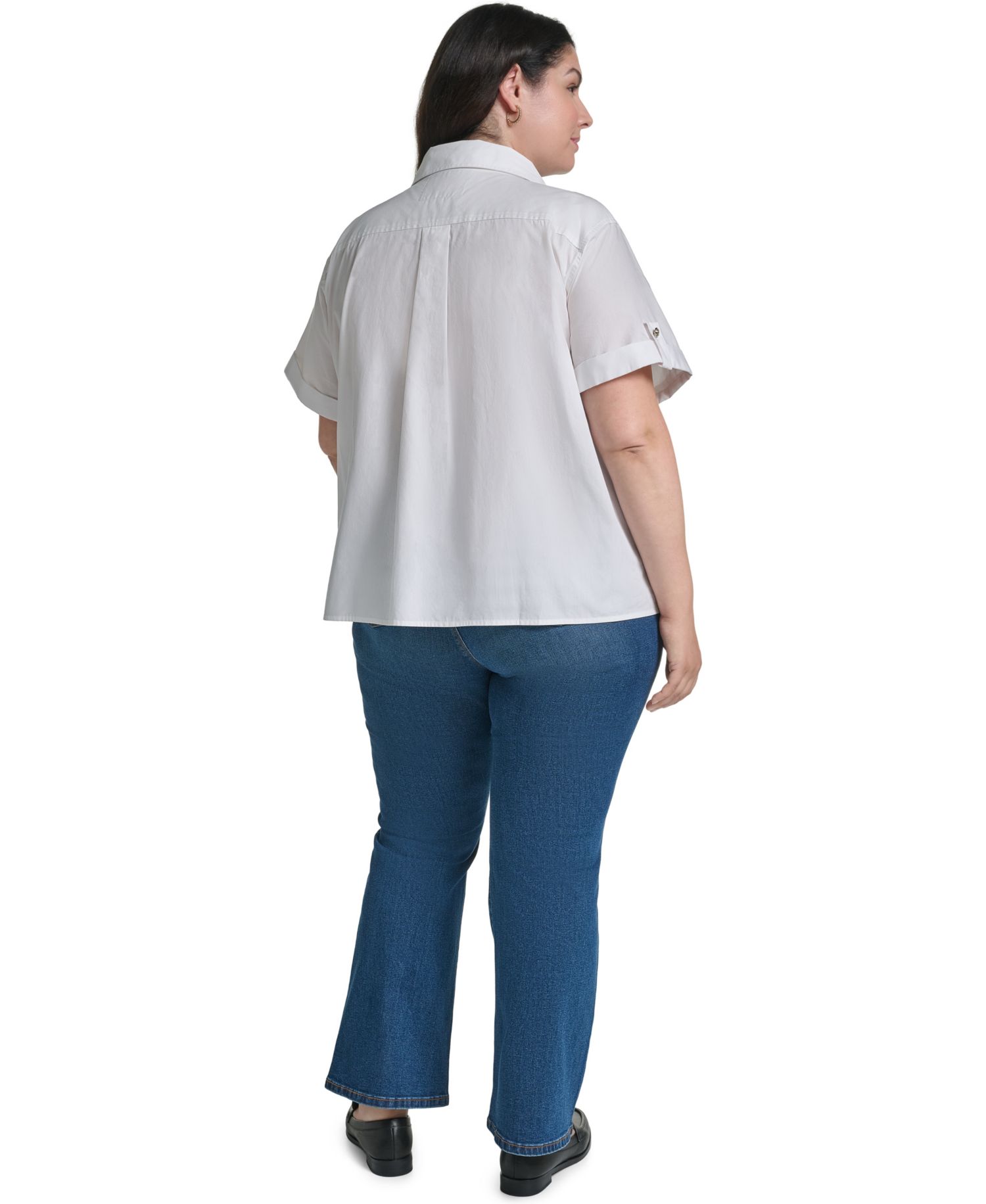 Plus Size Floral Short-Sleeve Collared Blouse