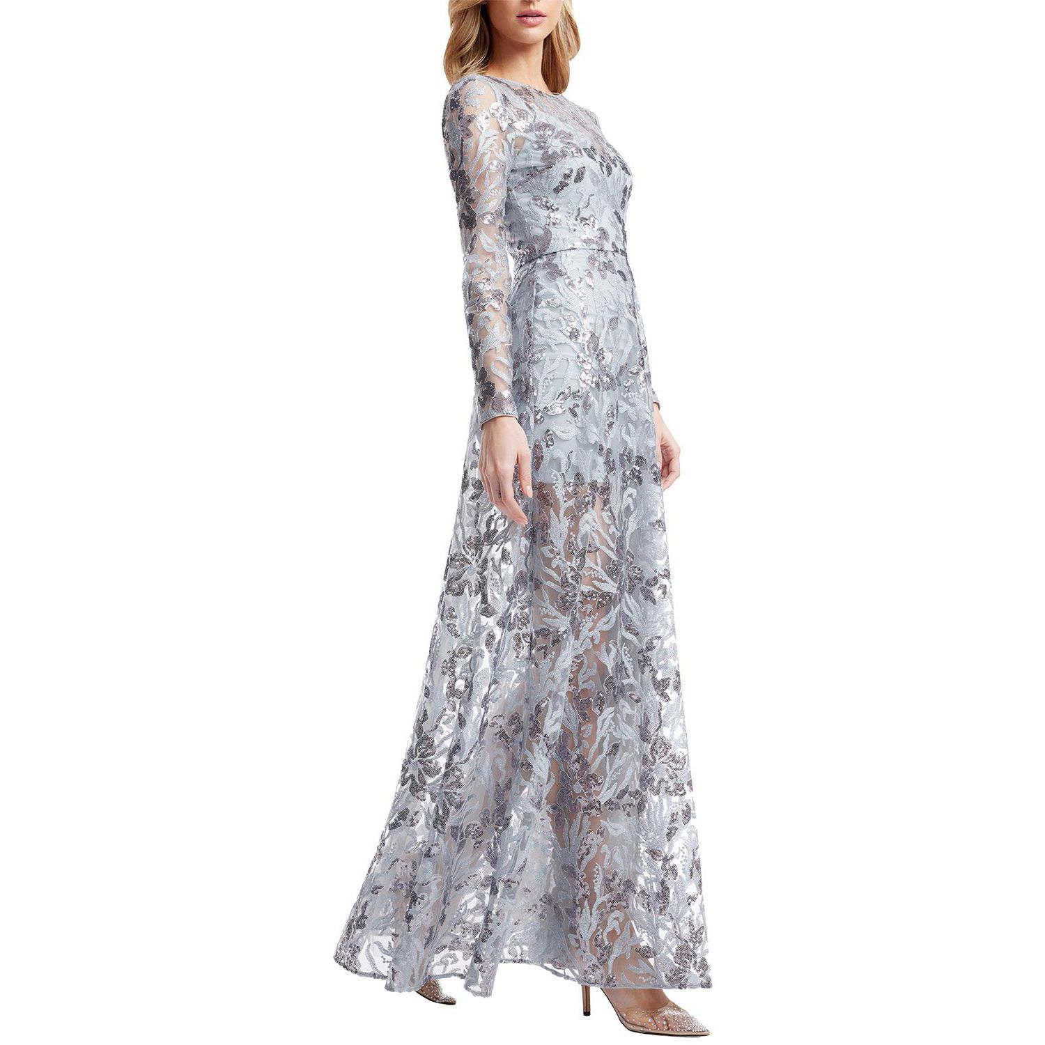 Women's Ava Long-Sleeve Floral-Sequin Gown