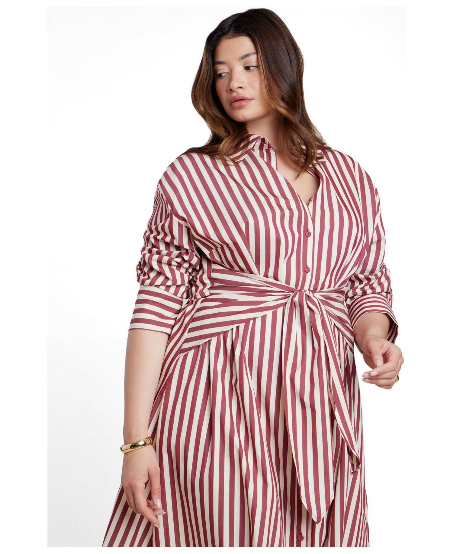 Women's Cinch Detail Poplin Midi Dress