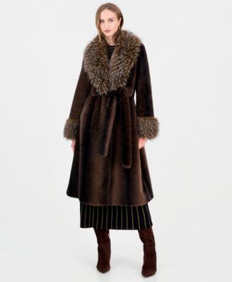 Women's Speckled Jones Faux Fur Wrap Coat with Oversized Lapel