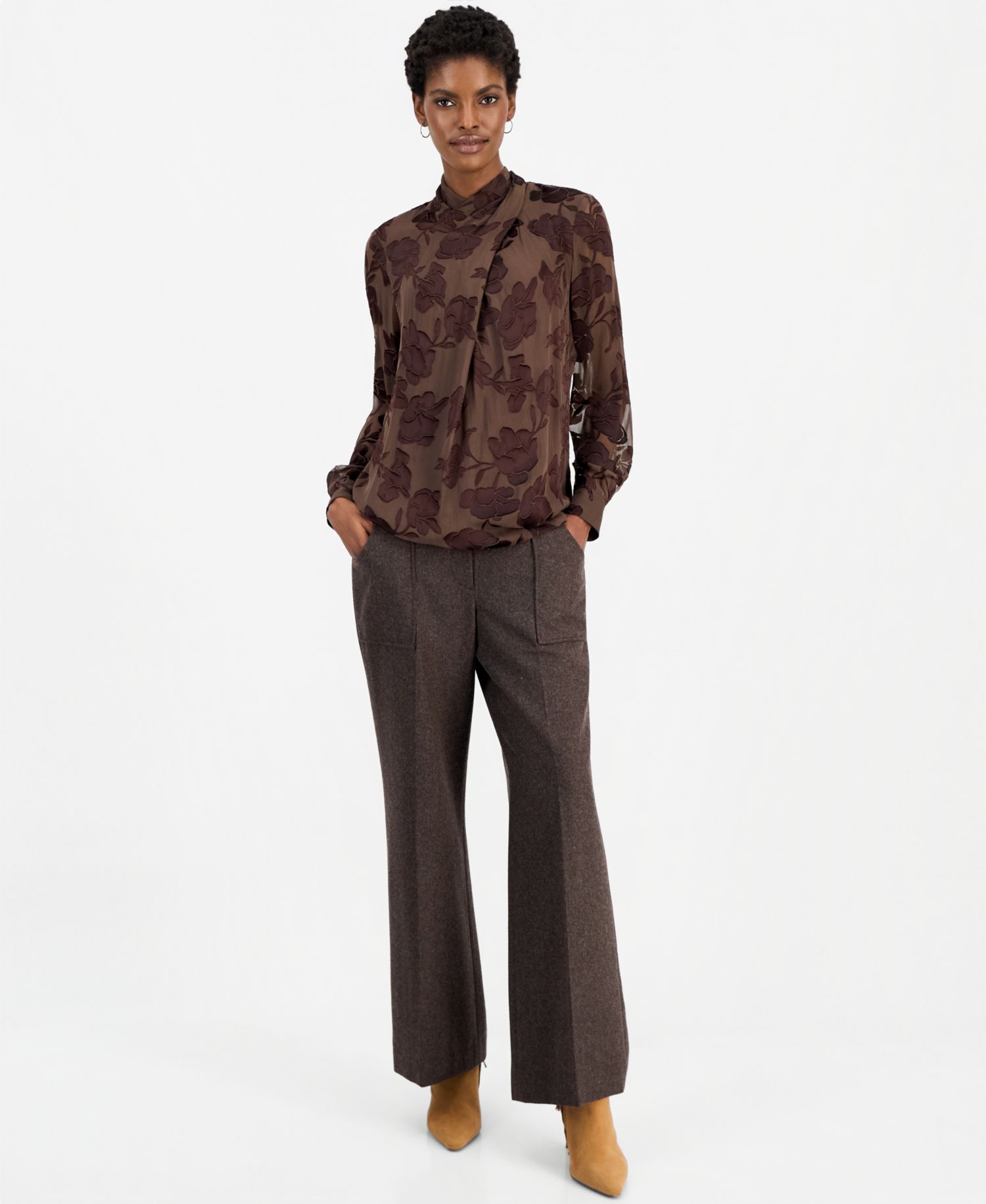Women's Tiffany Floral Twist-Neck Long-Sleeve Blouse