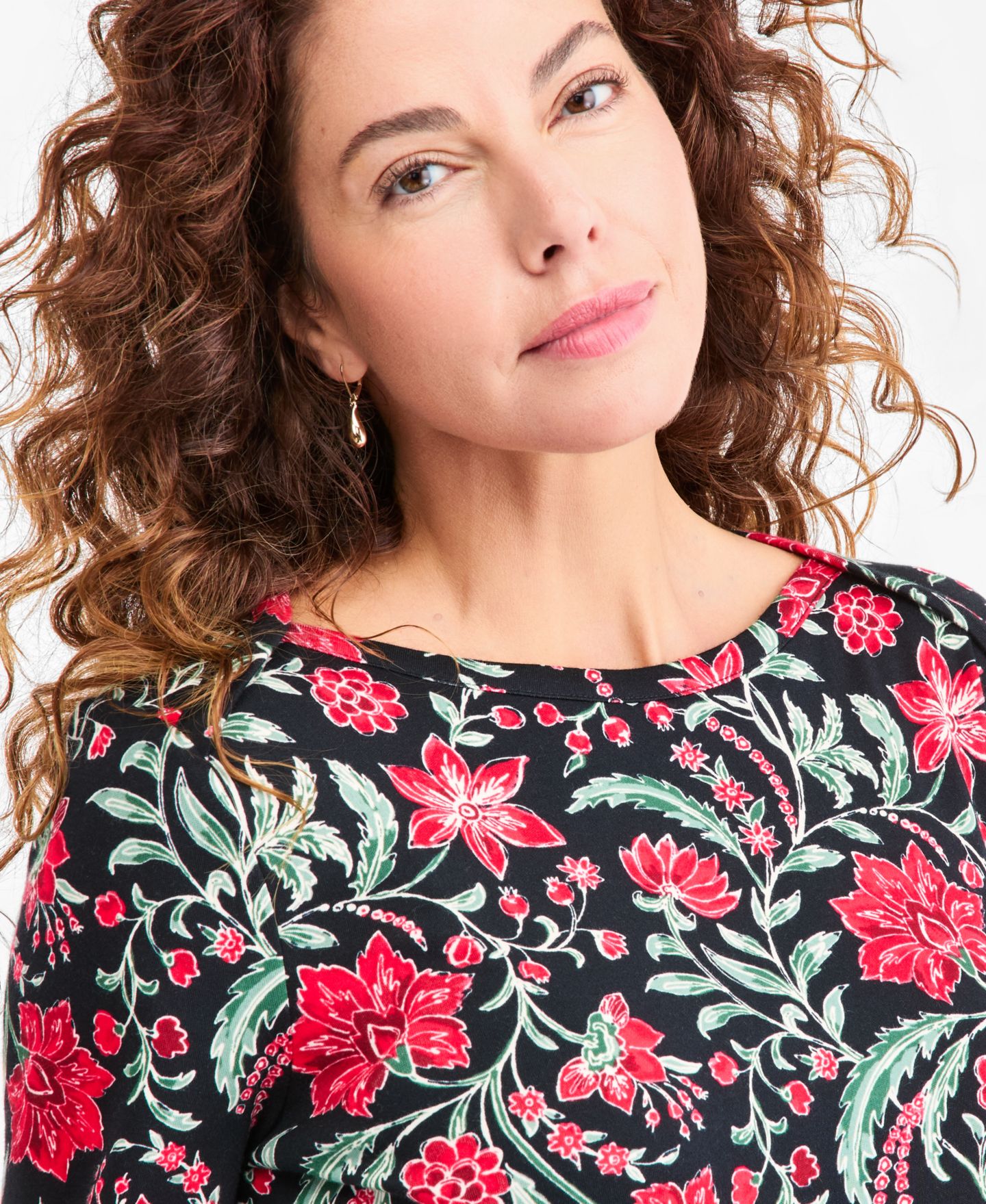 Женский топ Style & Co Printed Pima Cotton 3/4-Sleeve, цвет: Глубокий чёрный — фото 3