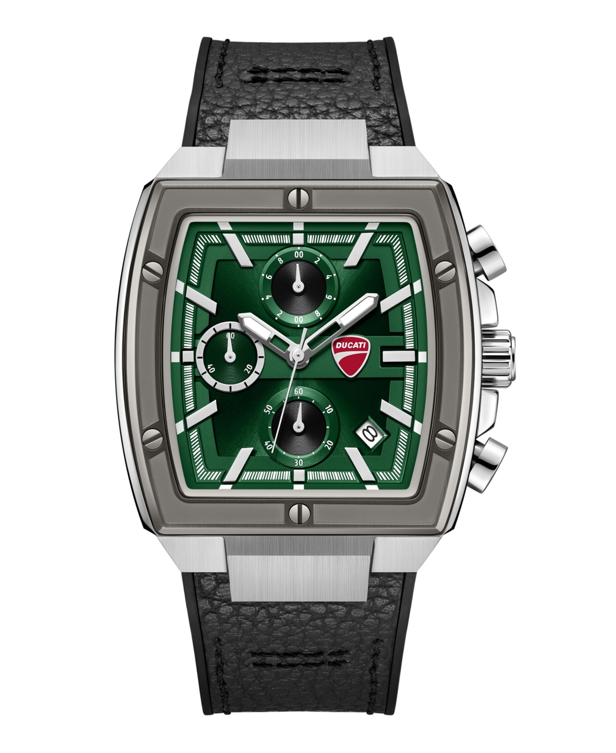 Ducati Corse Men's Quartz Cardio Chronograph Black Leather-Backed Silicone Strap Watch 53.5mm
