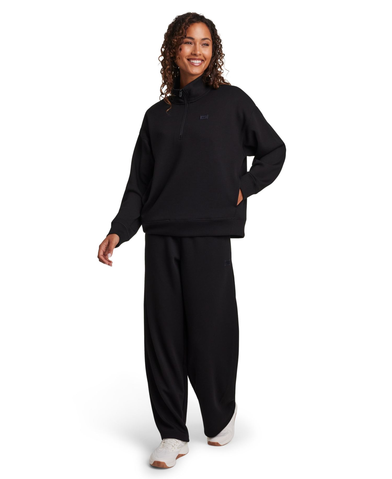 Women's Double Knit Cropped Half Zip Long-Sleeve Sweatshirt