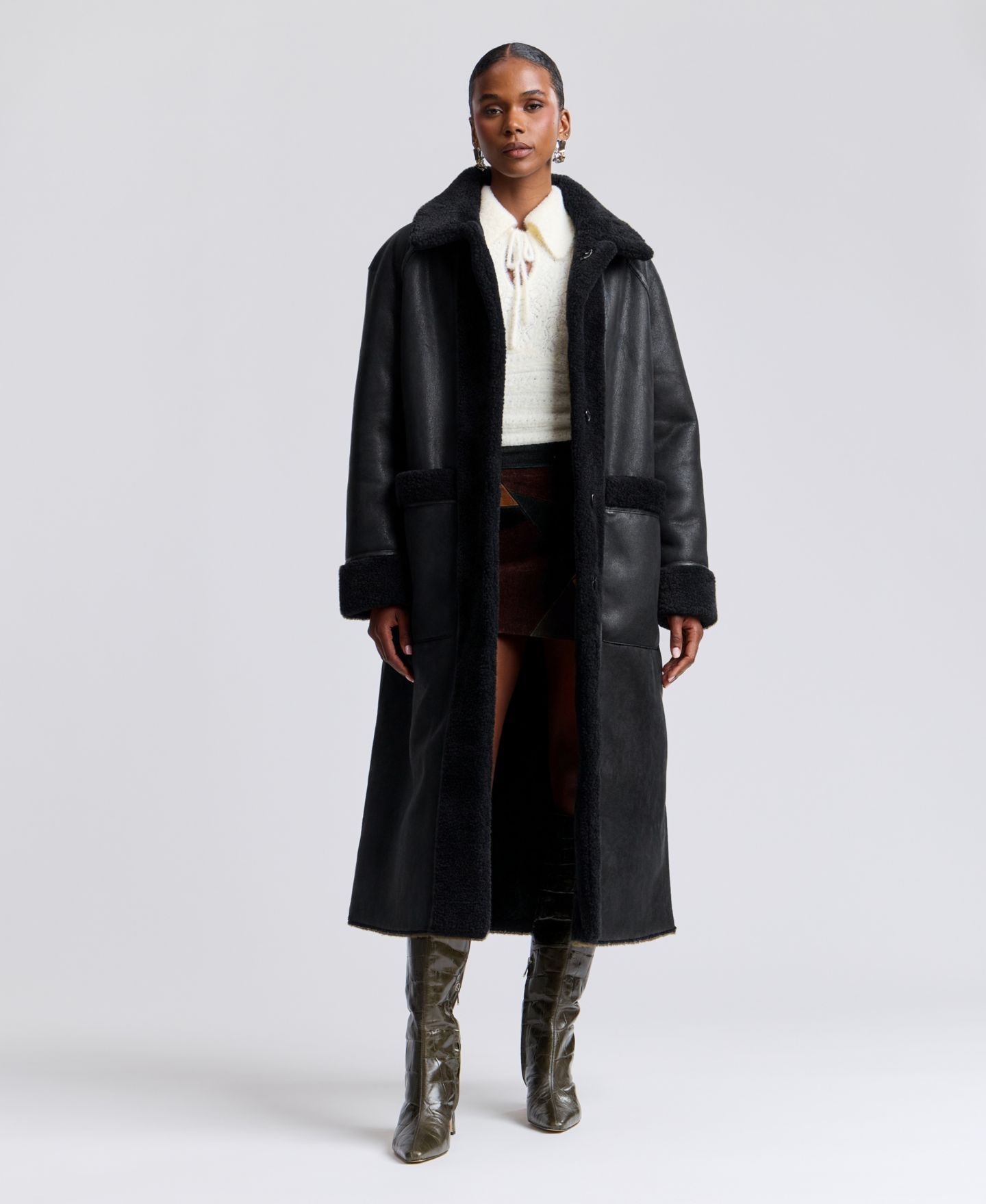 Женское пальто Avec Les Filles Reversible Faux Shearling Maxi, цвет: Чёрный — фото 2