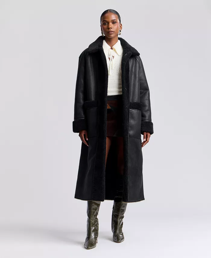 Women's Reversible Faux Shearling Maxi Coat - thumbnail 2