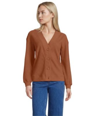 Women's Waffle-Knit V-Neck Cotton-Blend Cardigan