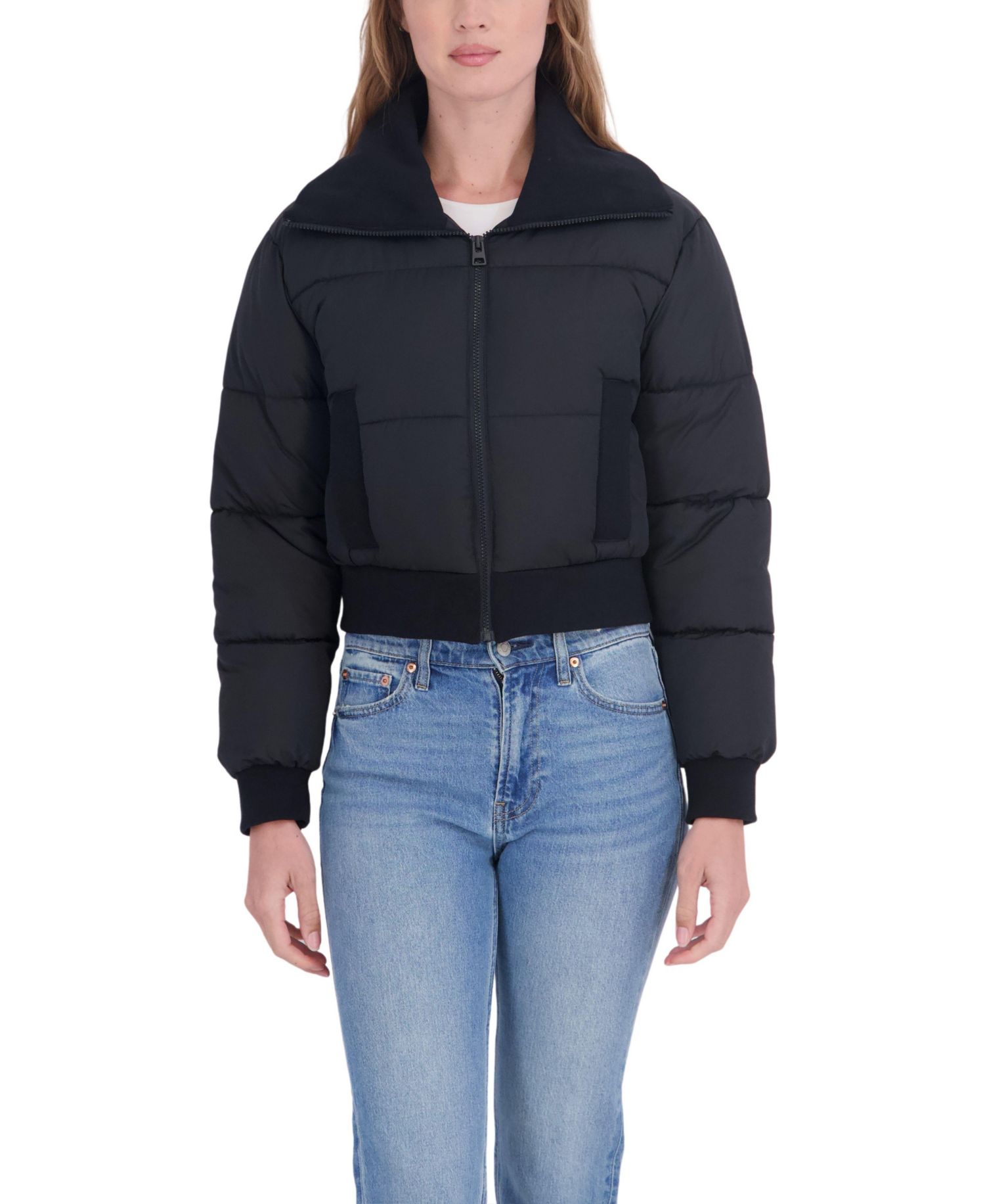 Juniors' Cropped Puffer Bomber Coat