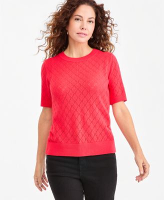 Women's Pointelle Crewneck Short-Sleeve Sweater