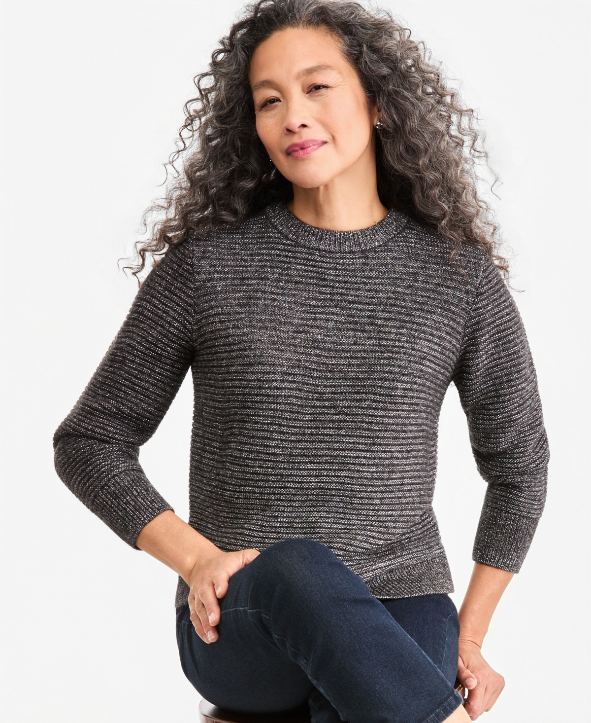 Style & Co Women's Shine Crewneck Long-Sleeve Sweater, Macy's Exclusive