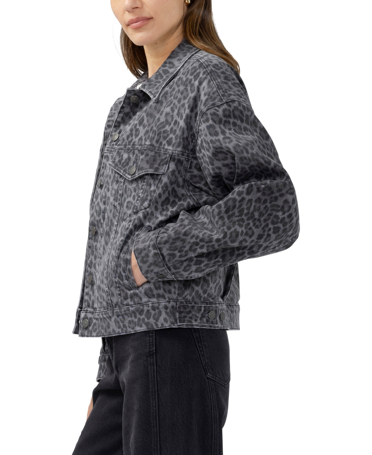 Silver Jeans Co. Women's Short Leopard-Print Denim Jacket