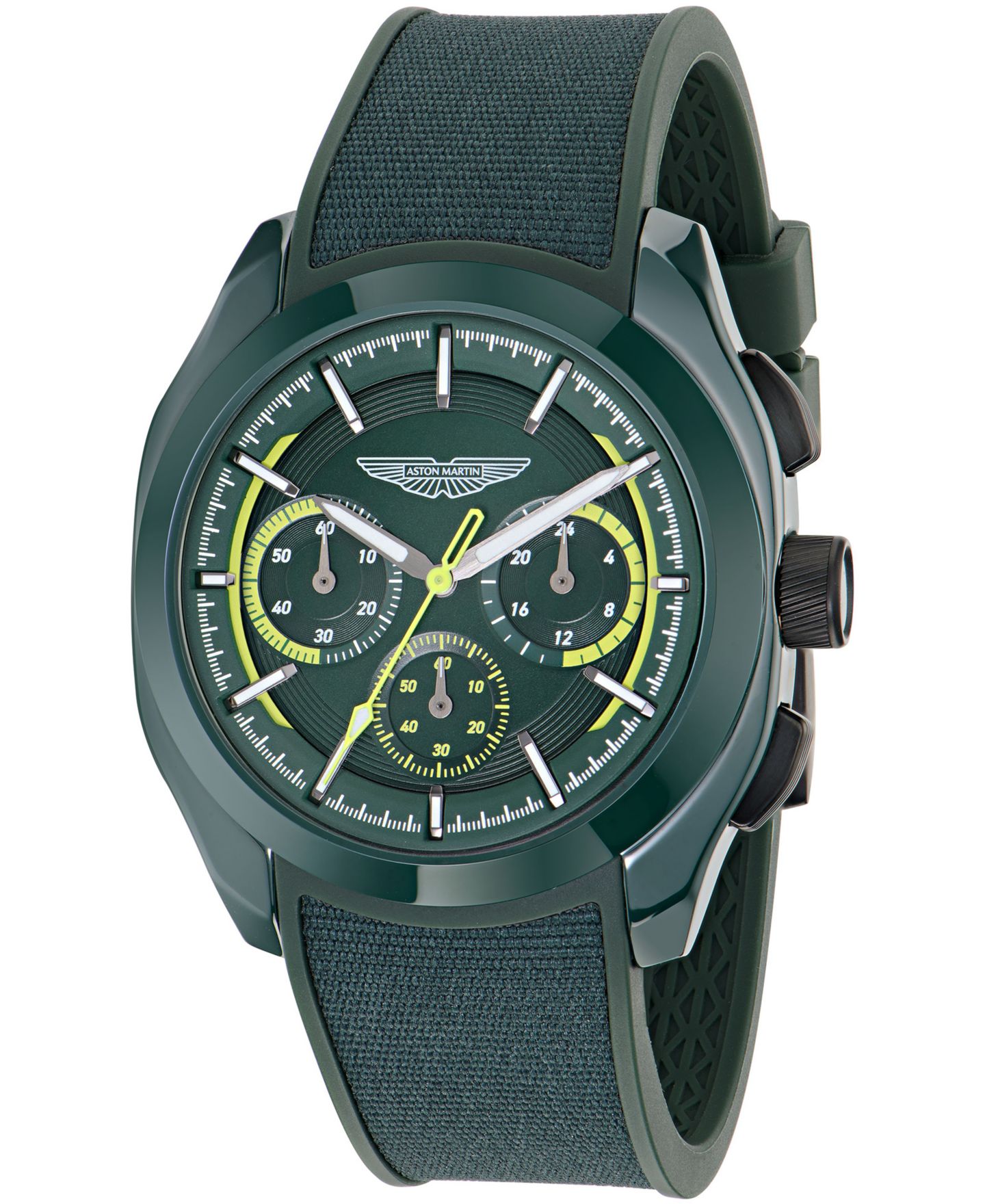 Мужские часы Aston Martin Quartz Three-Hand Round Green Silicone Strap Watch 42mm — фото 2