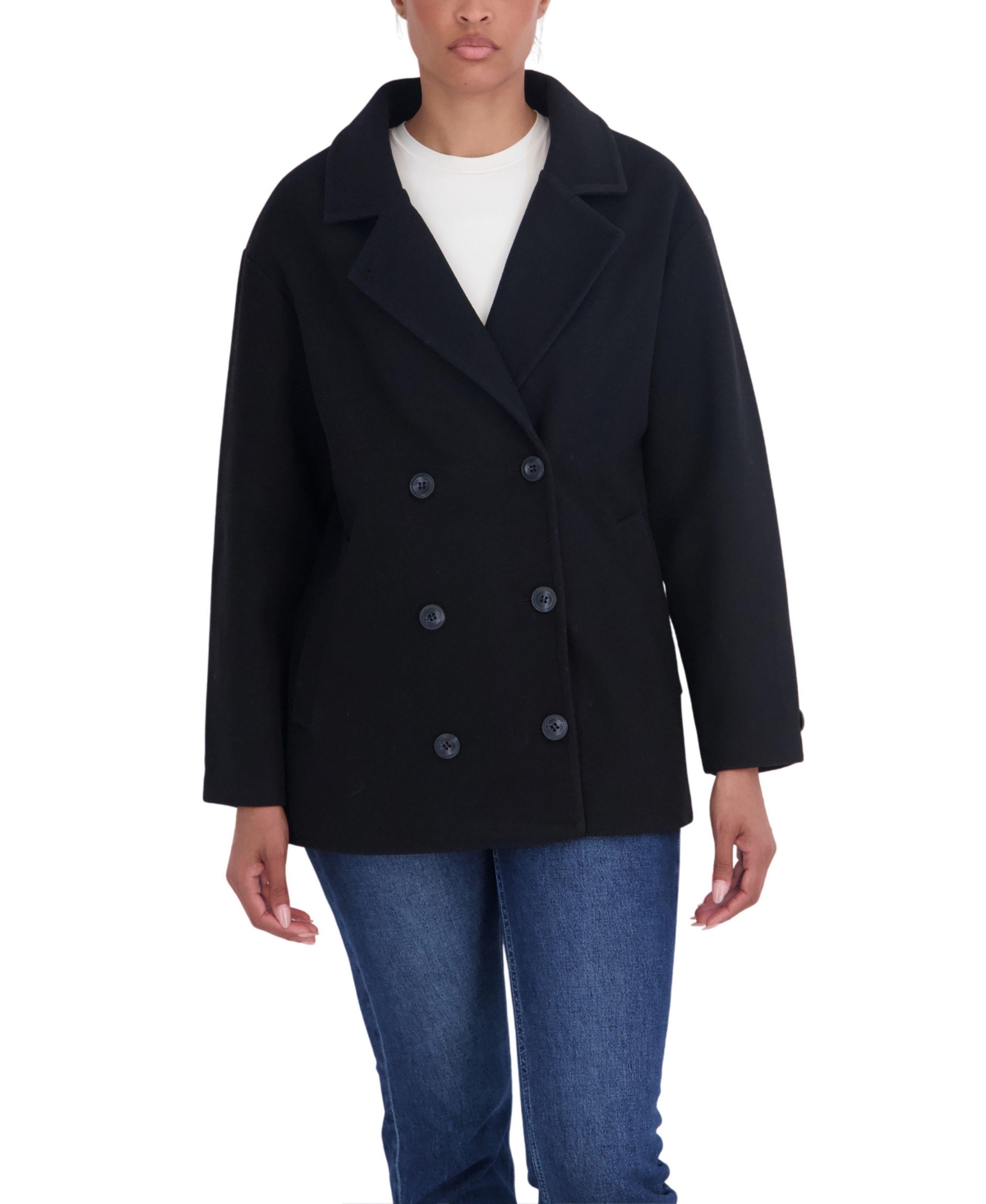 Sebby Collection Women's Faux Wool Oversized Drop Shoulder Pea Coat - Black