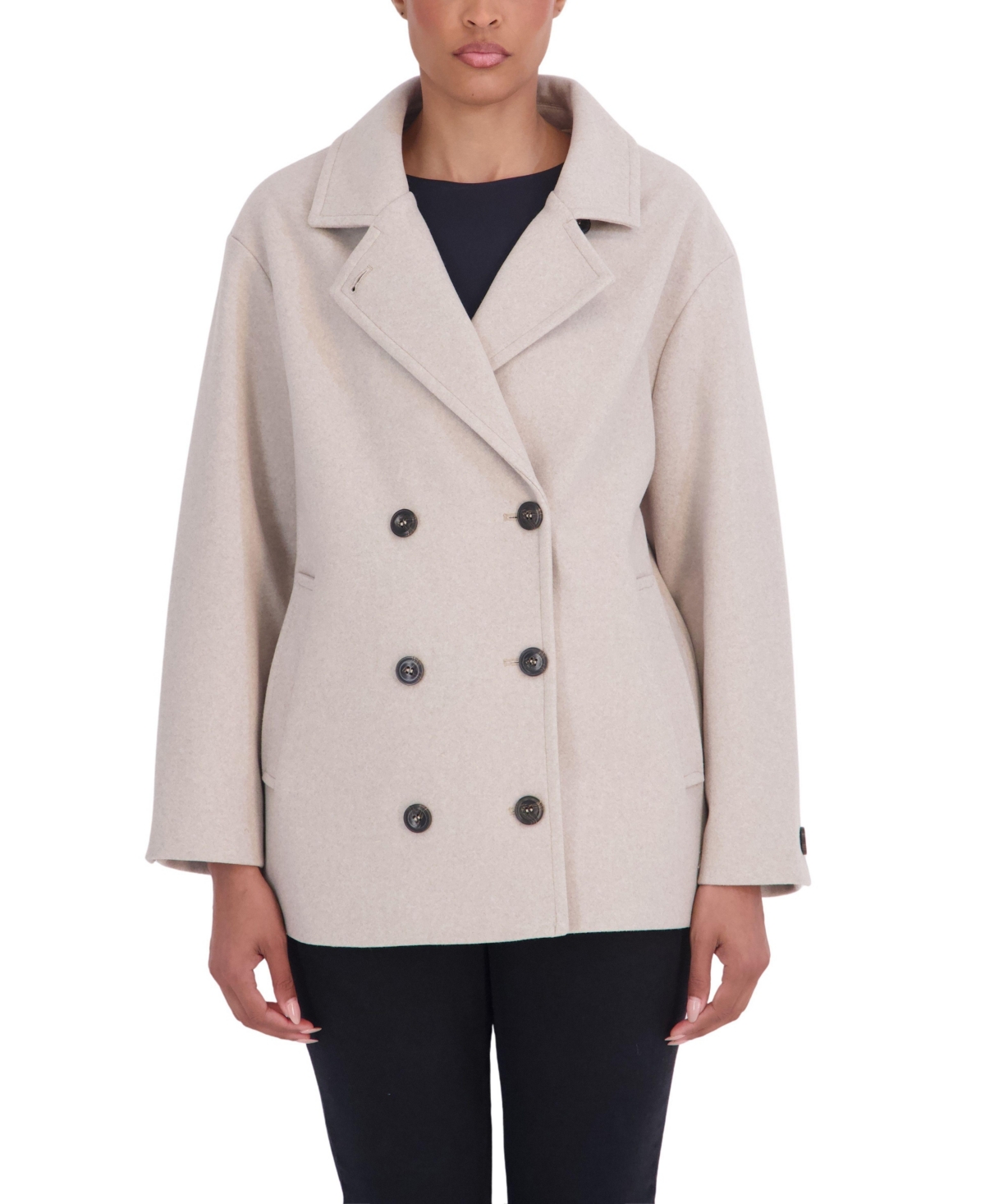 Sebby Collection Women's Faux Wool Oversized Drop Shoulder Pea Coat - Oatmeal
