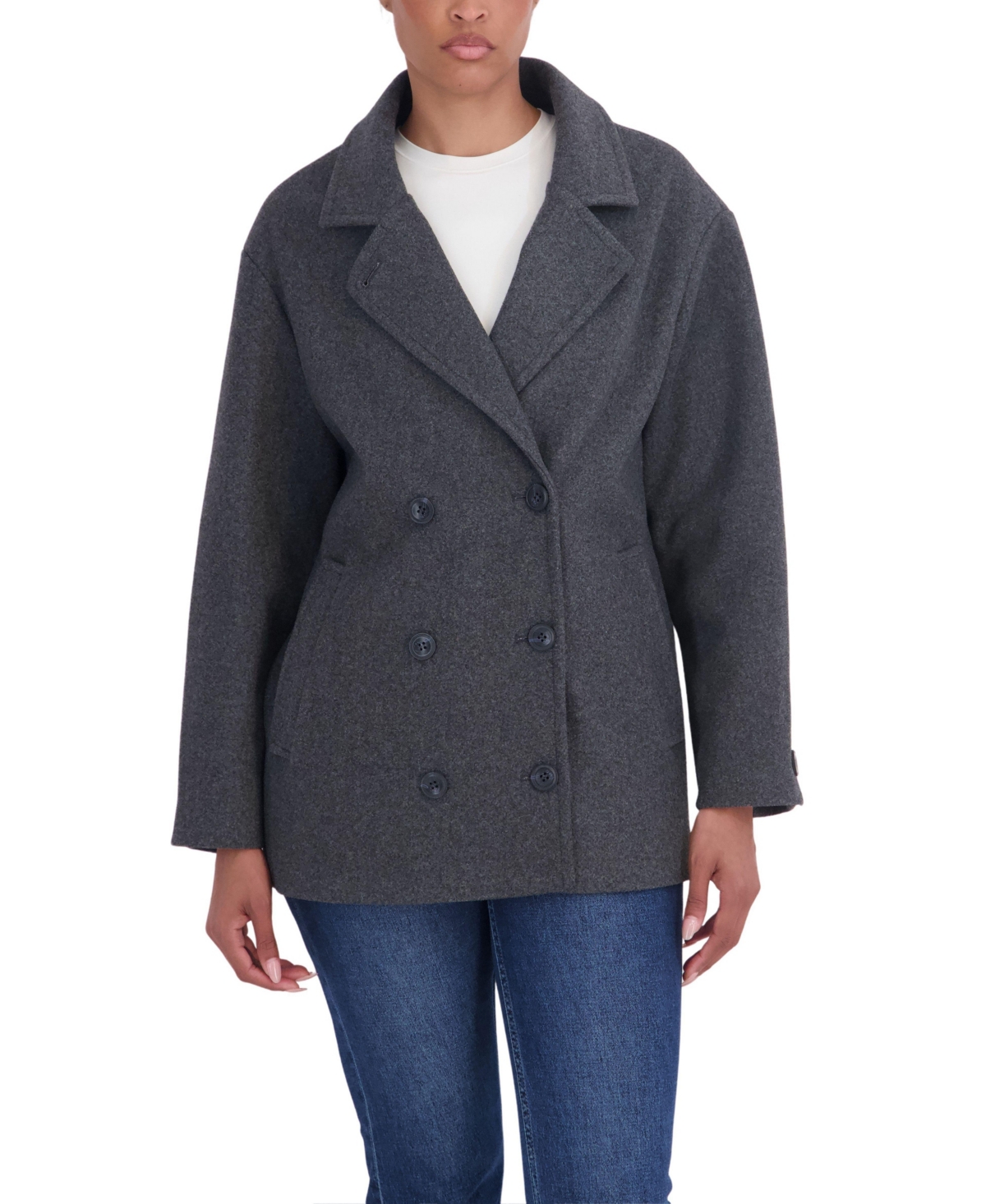 Sebby Collection Women's Faux Wool Oversized Drop Shoulder Pea Coat - Charcoal