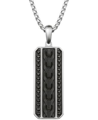 Men's Silver-Tone Stainless Steel Black Spinel Link Necklace