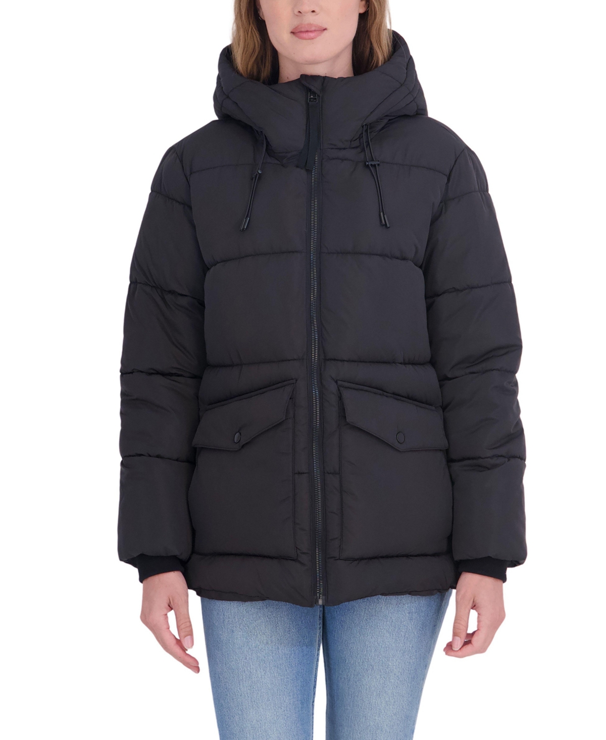 Sebby Collection Women's 3/4 Hooded Puffer Coat - Black