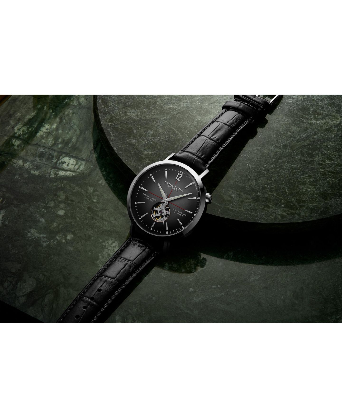 Мужские часы Stuhrling 1021 Quasar Skeleton Automatic 42mm Watch, цвет: Чёрный — фото 5