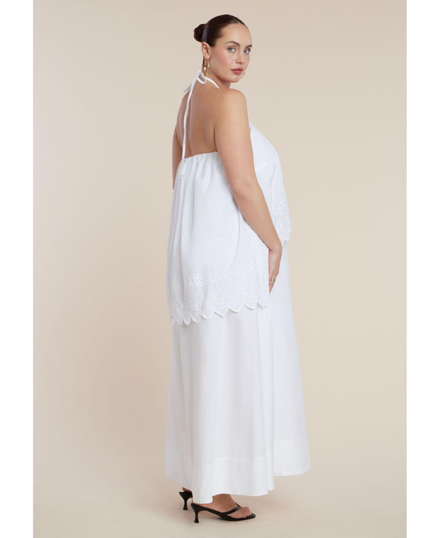 Plus Size Embroidered Eyelet Halter Maxi Dress