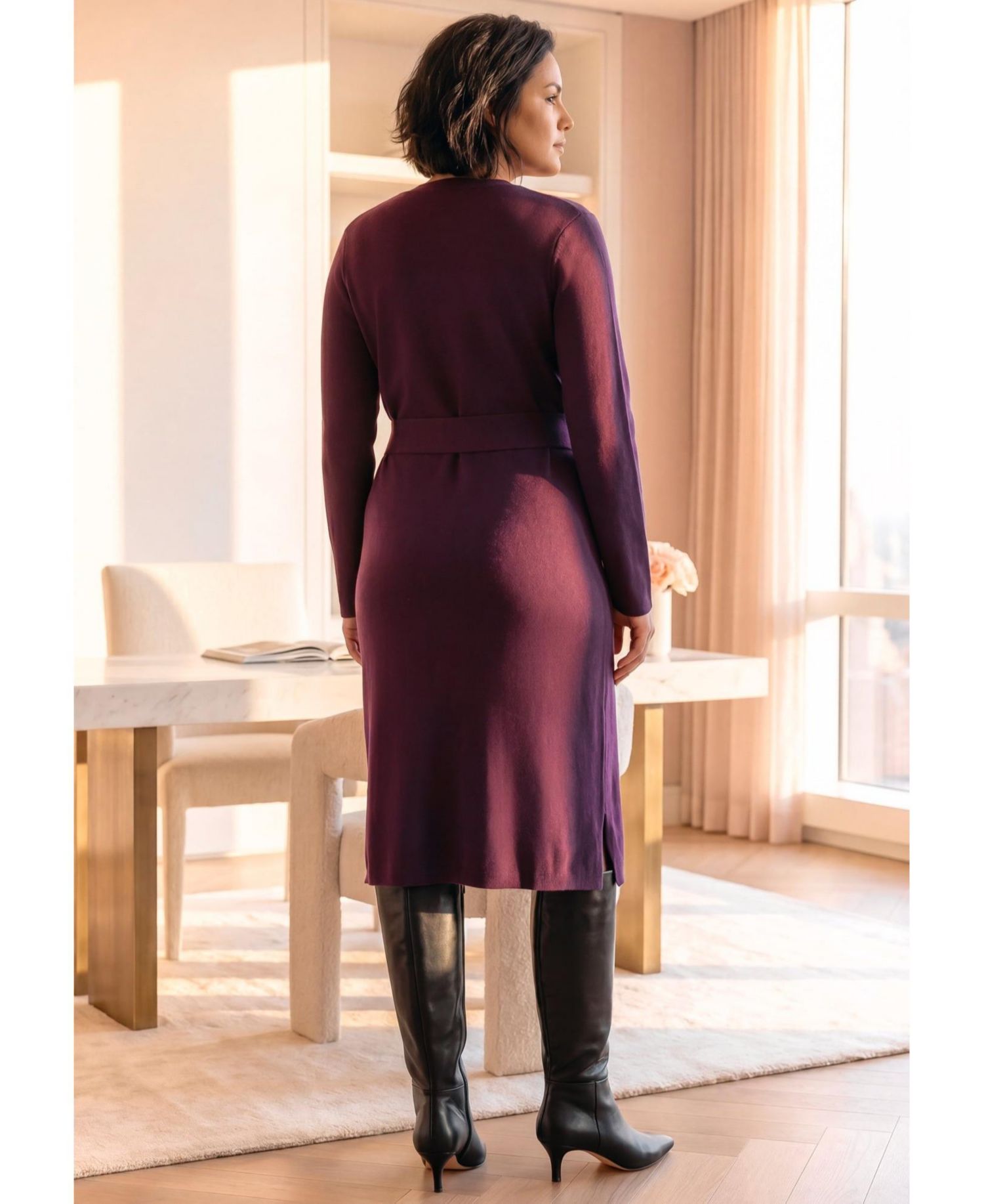Plus Size Button-Front Long-Sleeve V-Neck Cardigan Sweater Dress