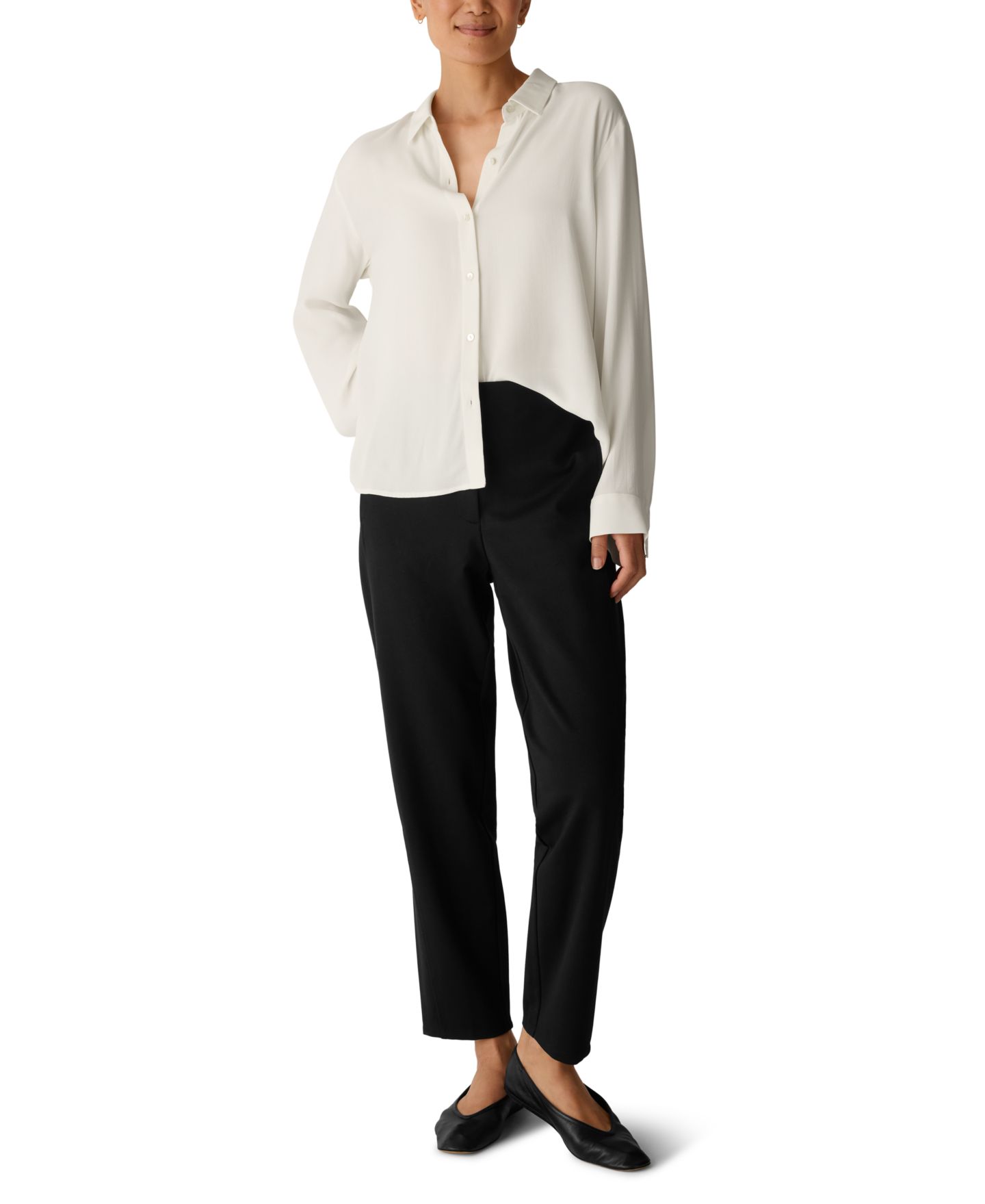 Женские брюки Eileen Fisher Tapered-Ankle Mid-Rise Double-Knit Trouser, цвет: Чёрный — фото 2