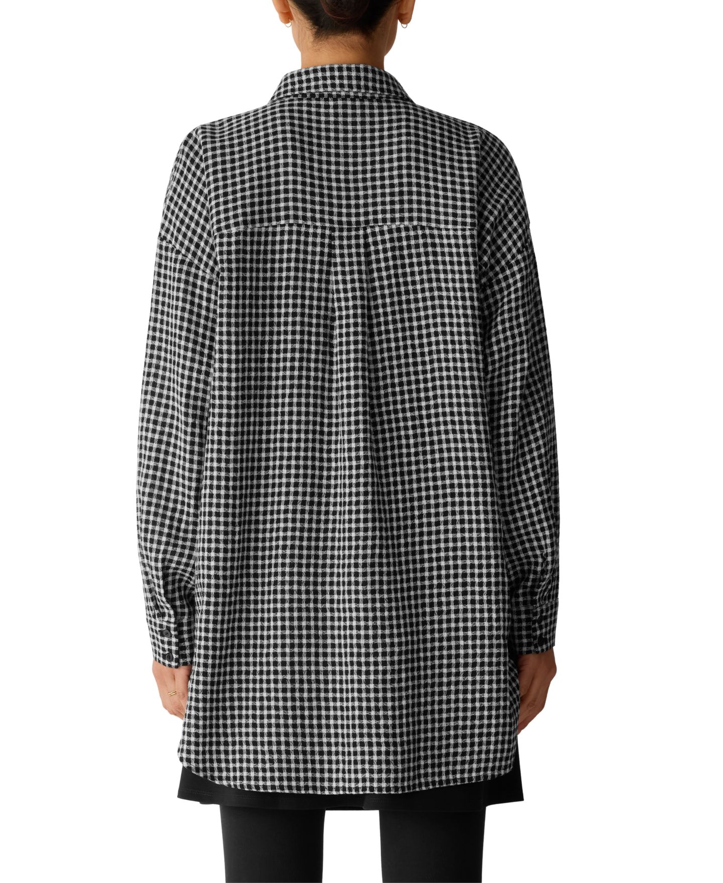 Женская рубашка Eileen Fisher Wool-Cotton Check Long-Sleeve Button-Down, цвет: Чёрный — фото 4