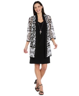 Women's Petite The Bianca V-Neck 3/4-Sleeve A-Line Dress and Jacket, 2-Piece Set