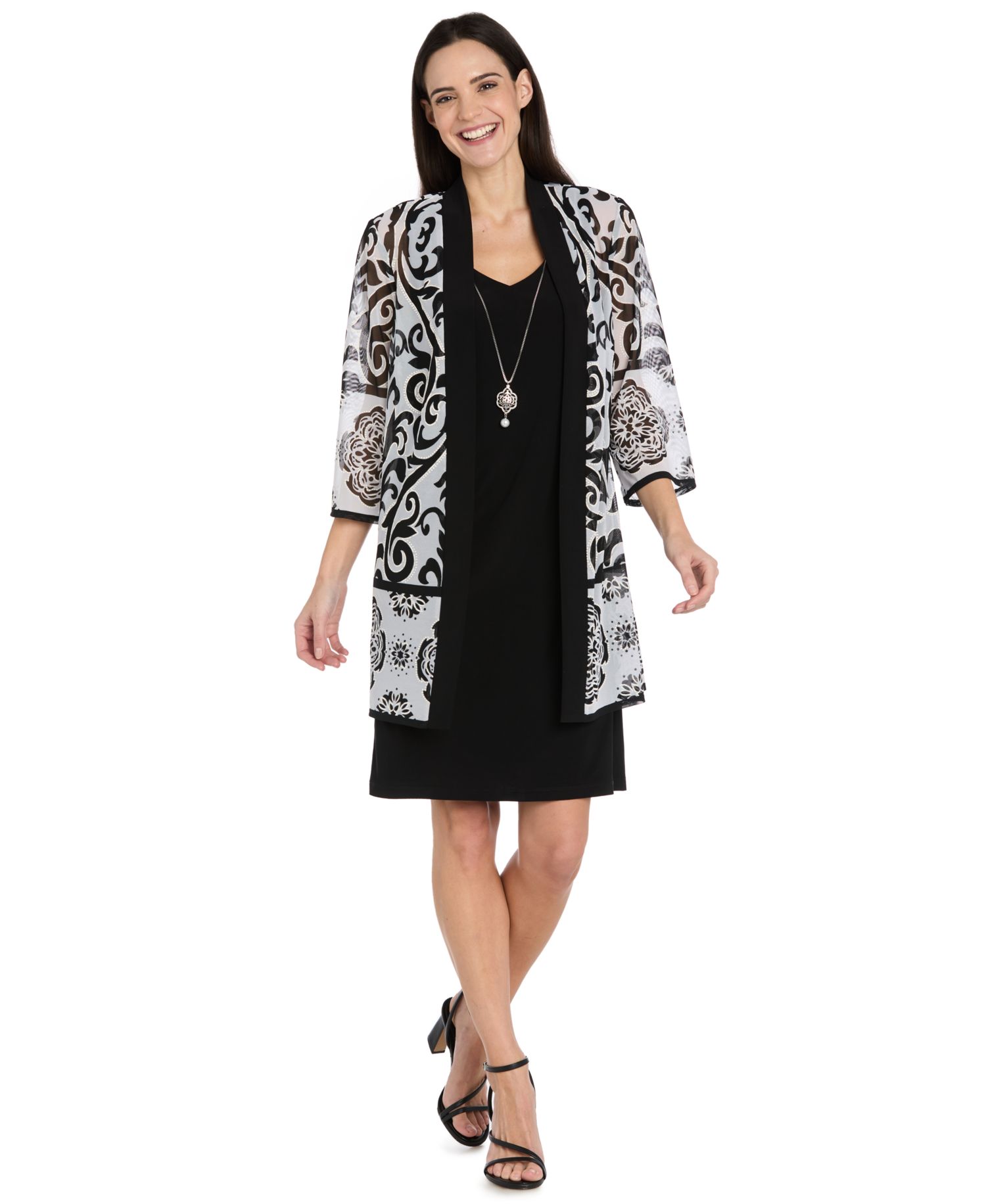 Women's Petite The Bianca V-Neck 3/4-Sleeve A-Line Dress and Jacket, 2-Piece Set