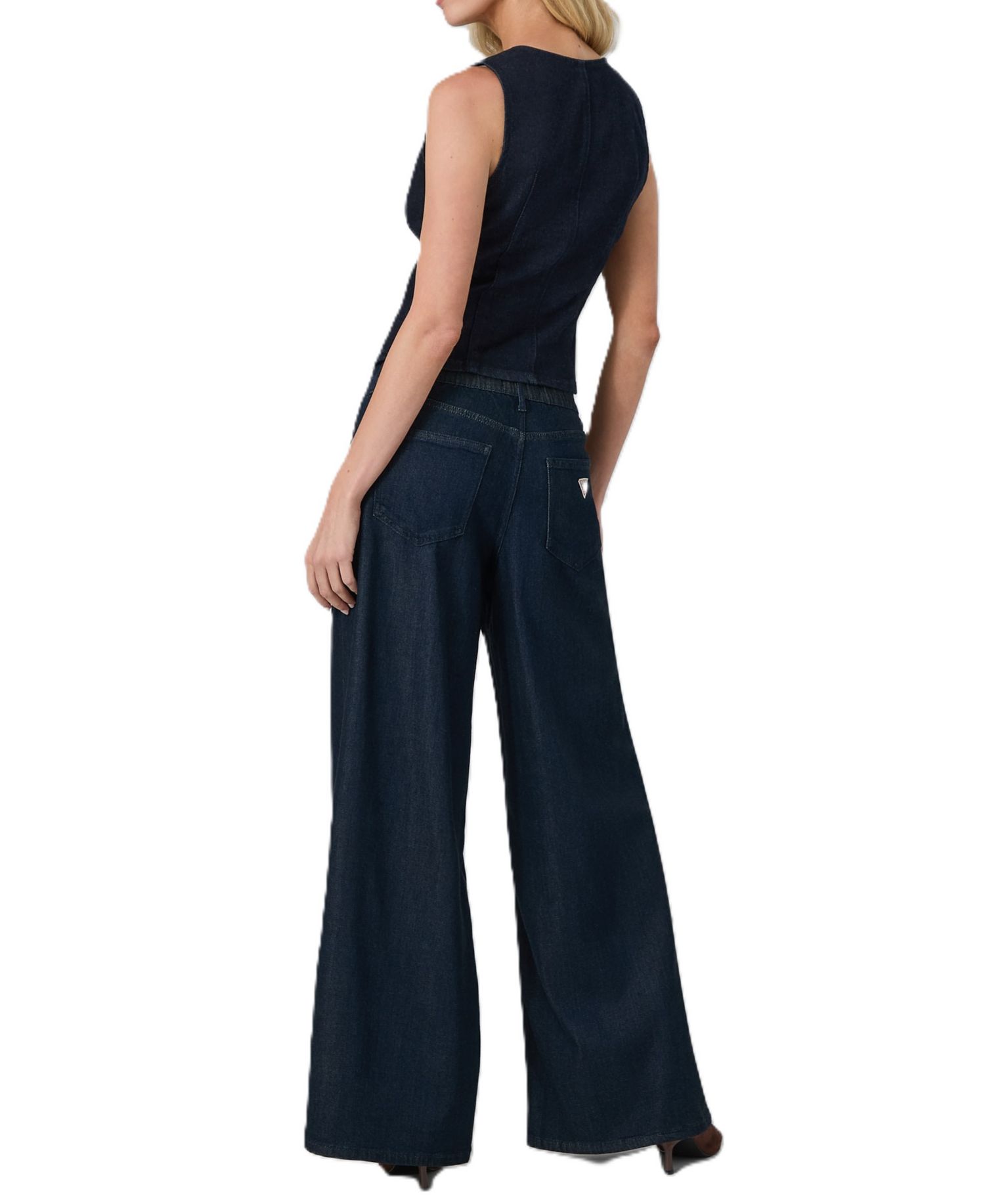 Women's Briley Plunging V-Neck Cropped Sleeveless Denim Top