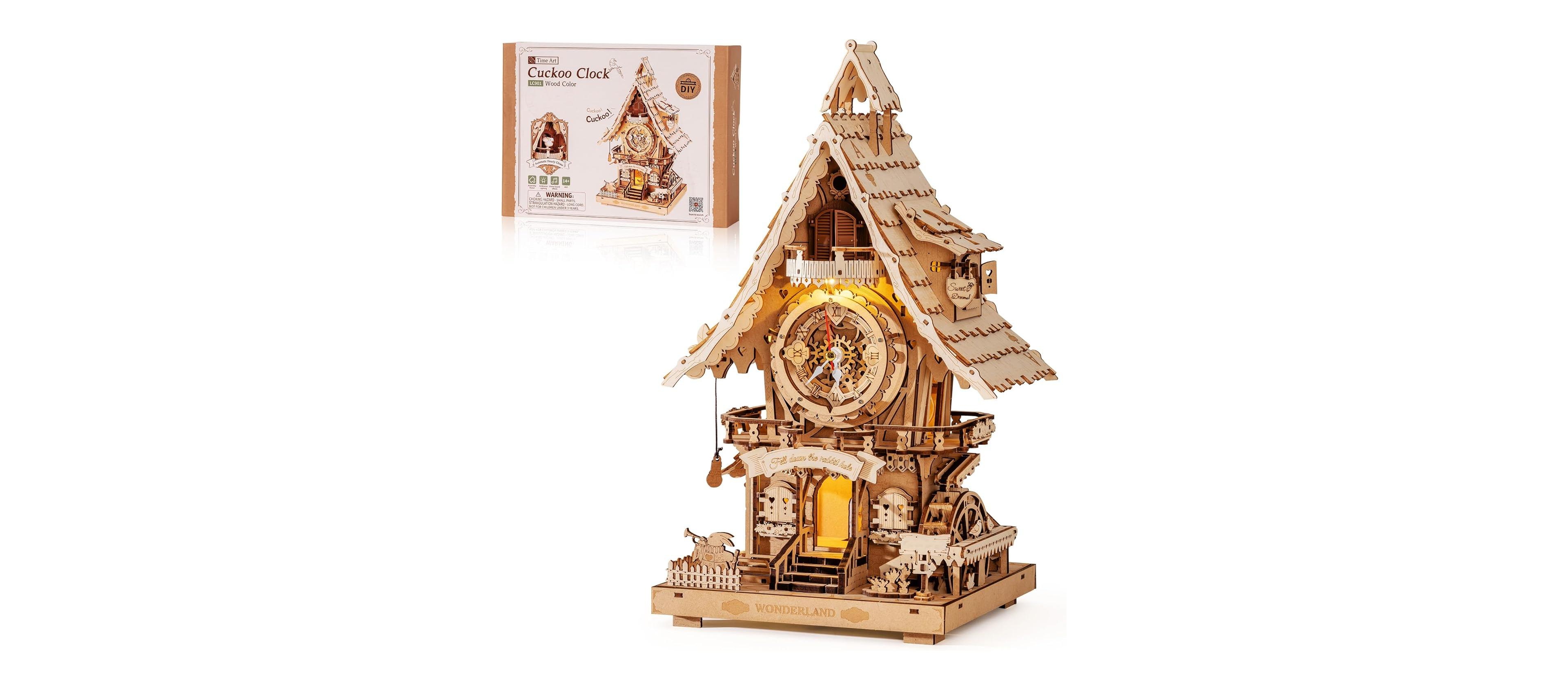 Robotime 3D Wooden Puzzles for Adults-Cuckoo Clock Wooden Models for Adults to Build-435 Piece Model Kit Gift for Craft Enthusiast Model Building Set