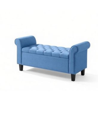 Storage Ottoman Bench with Button Tufted Seat and Rolled Arms