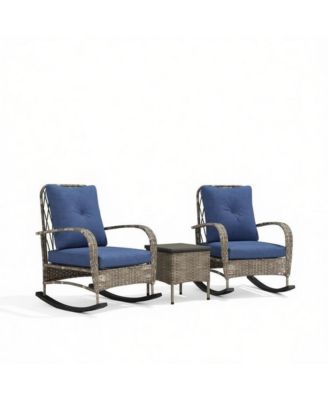 3-Piece Wicker Patio Furniture Set with Rocking Chairs and Coffee Table