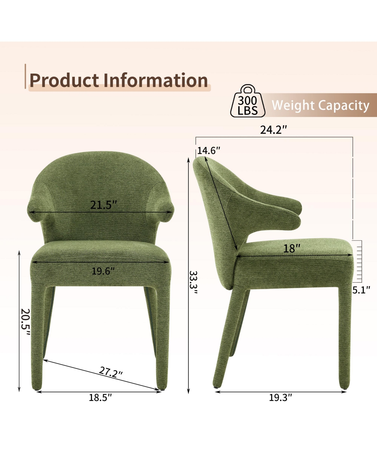 Flynama Set of 2 Boucle Fabric Hug Chairs with Armrests, Upholstered Accent Dining Chairs