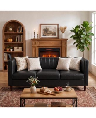 81'' Modern Leather Couch for Living Room, Mid Century Leather Sofa with Deep Seat, Chesterfield 3 Seat Couch for Office