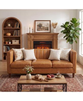 81'' Modern Leather Couch for Living Room, Mid Century Leather Sofa with Deep Seat, Chesterfield 3 Seat Couch for Office