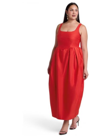 Женское платье ELOQUII Plus Size Pleated Square Neck Gown, цвет: Оранжевый