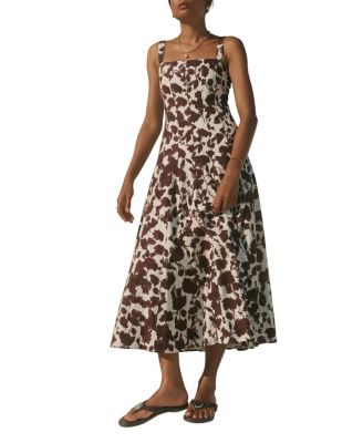 Women's Floral-Print Sleeveless A-Line Linen-Blend Midi Dress