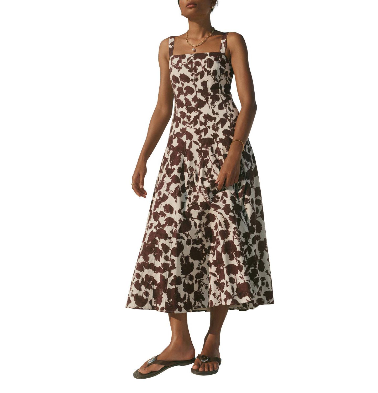 Женское платье Mint Velvet Floral-Print Sleeveless A-Line Linen-Blend Midi — фото 1