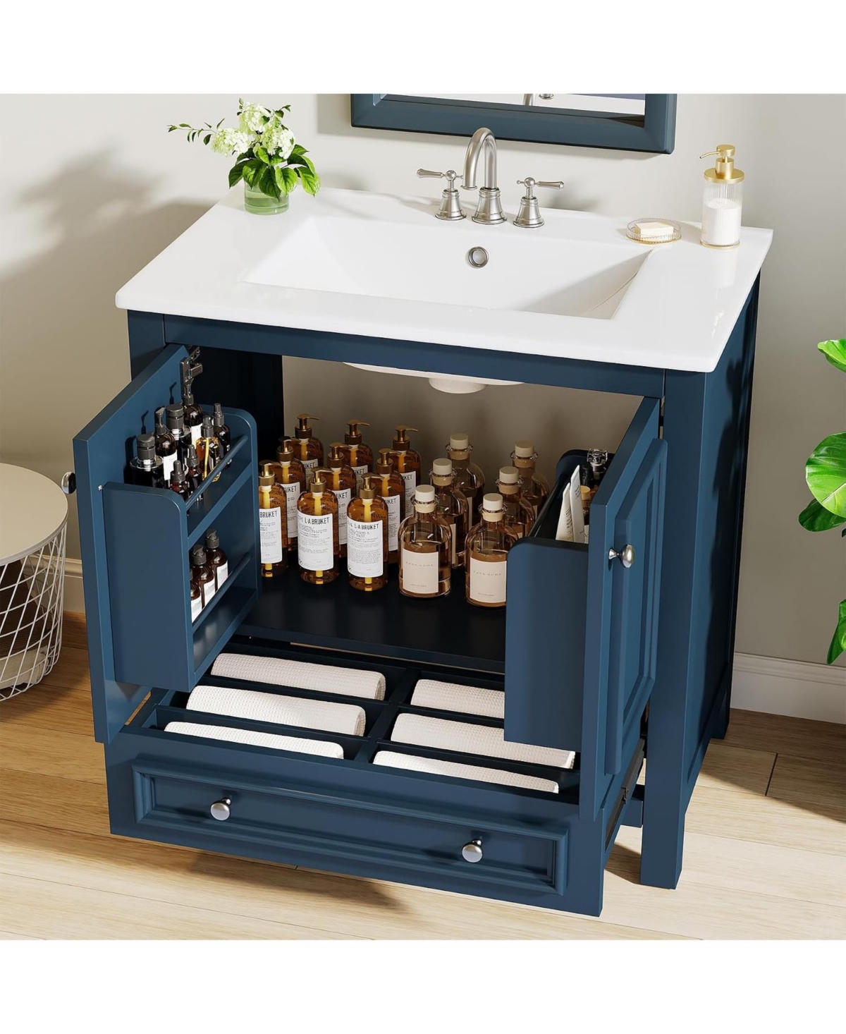 Tribesigns 30" Bathroom Vanity with Sink with 2 Doors and 1 Drawer