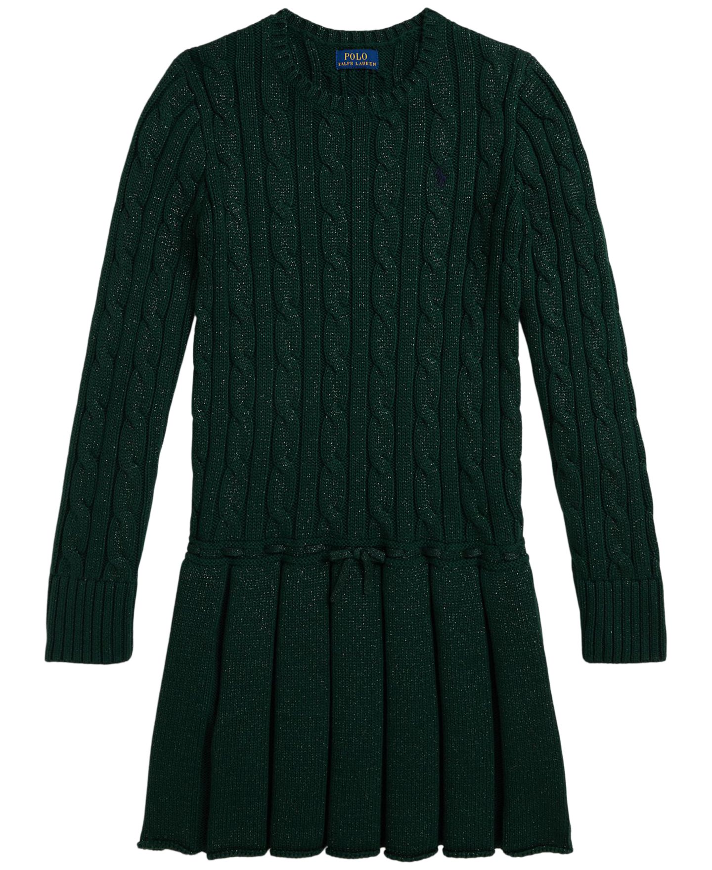 Платье Polo Ralph Lauren Metallic Cable-Knit Sweater Dress для девочек, цвет: Мох — фото 4
