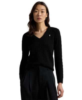 Women's Cable Wool-Cashmere V-Neck Sweater