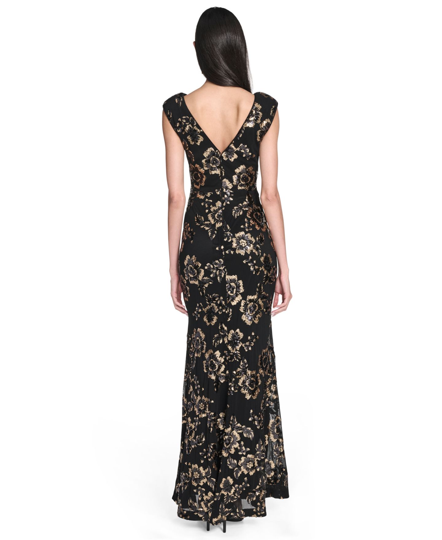 Женское платье Eliza J Floral-Print Sequined Boat Neck Gown, цвет: Серый — фото 5