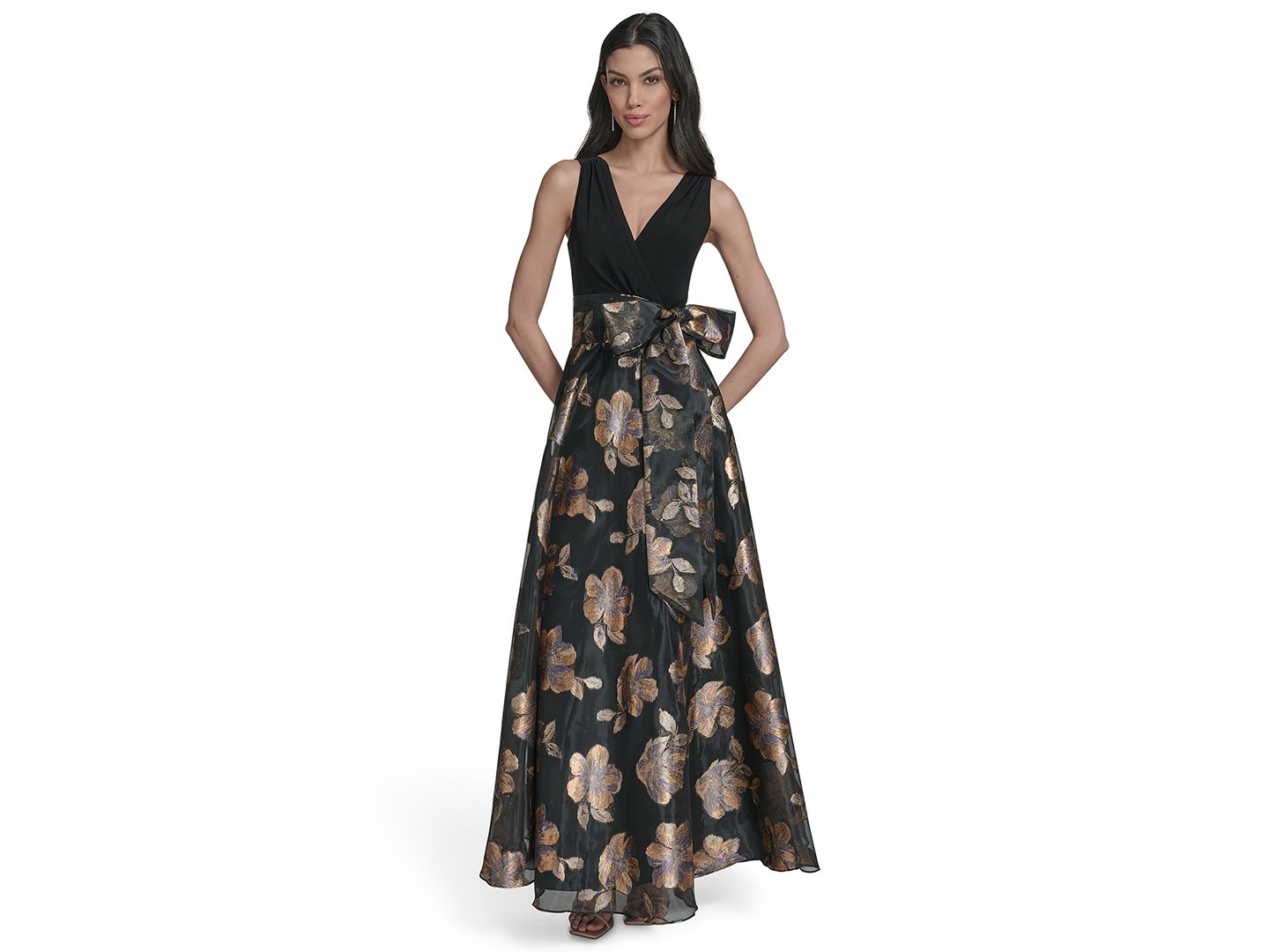 Женское платье Eliza J Sleeveless Surplice Ballgown, цвет: Серый — фото 1