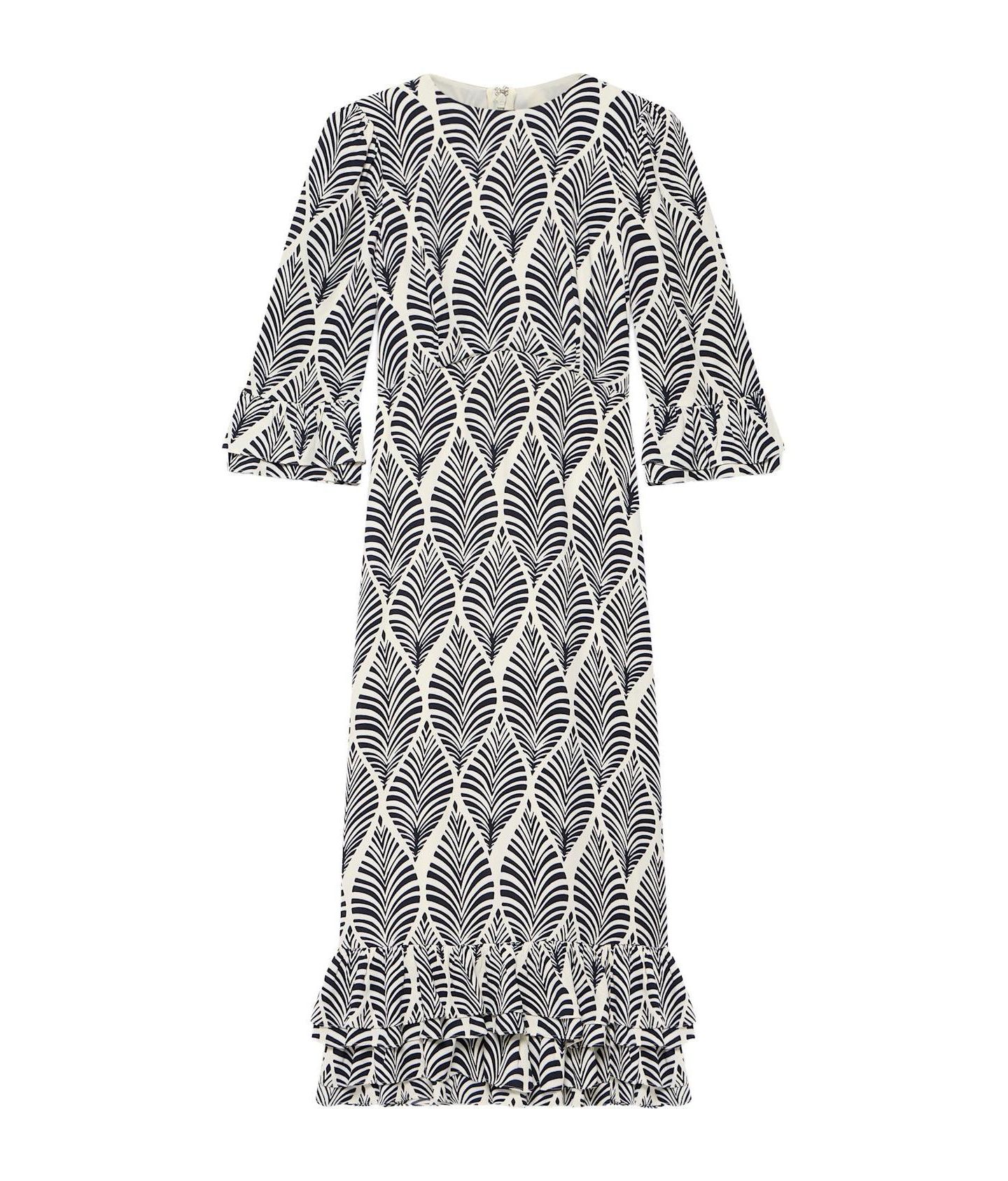 Женское платье Mint Velvet Printed Tiered-Ruffle Rayon Midi, цвет: Синий — фото 6
