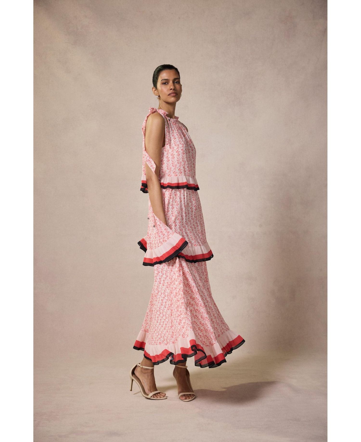 Women's Printed Halter Tiered Midi Dress
