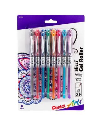 Arts Slicci (0.25mm) Extra Fine Gel Pen Assorted Ink (A/B/C/D/F/P/S2/V) 8-Pk