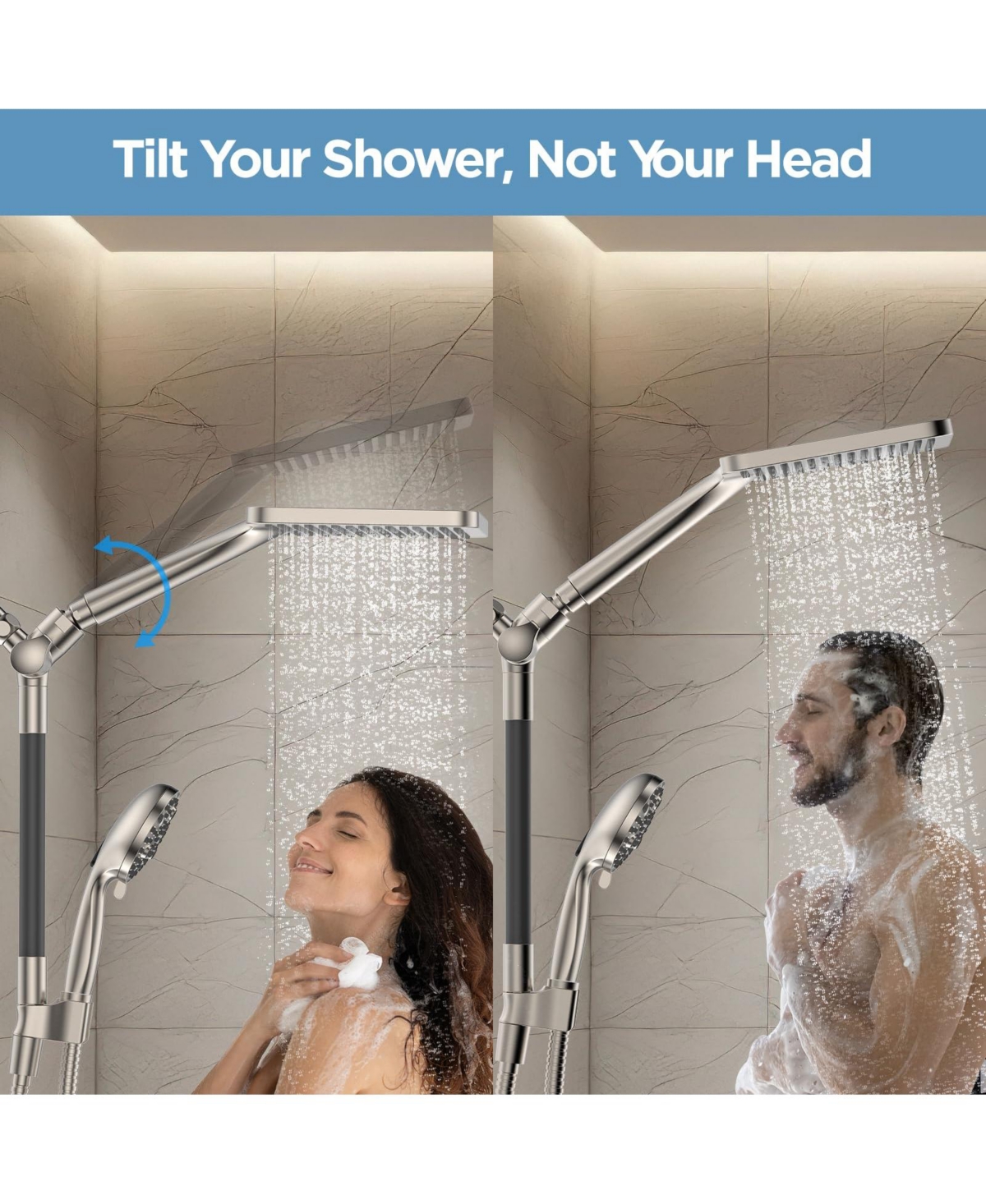 Cyqbd 10" Dual Handheld Shower Head 2-in-1 Rain System 10 Modes Power Wash